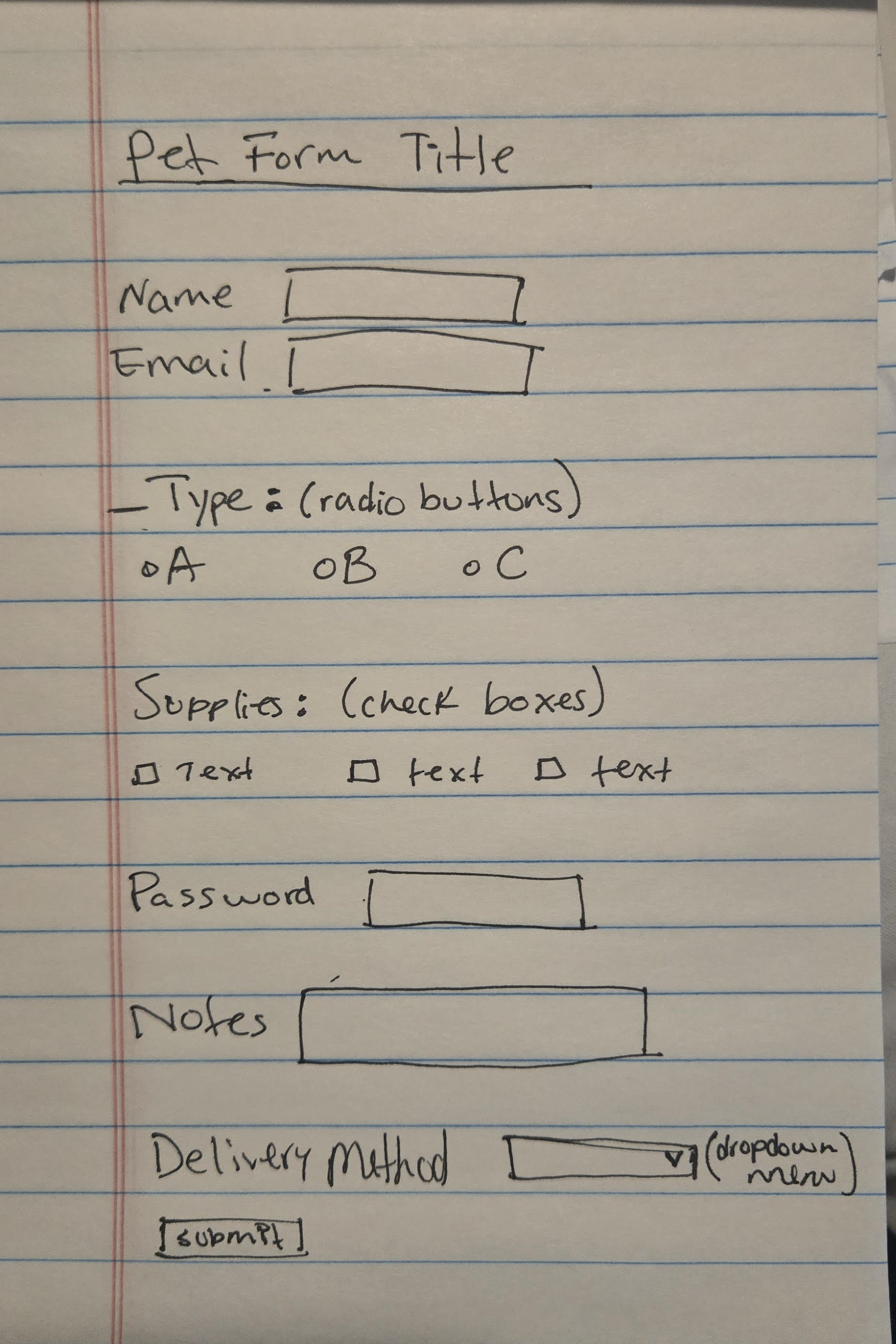 Wireframe of the Order Form